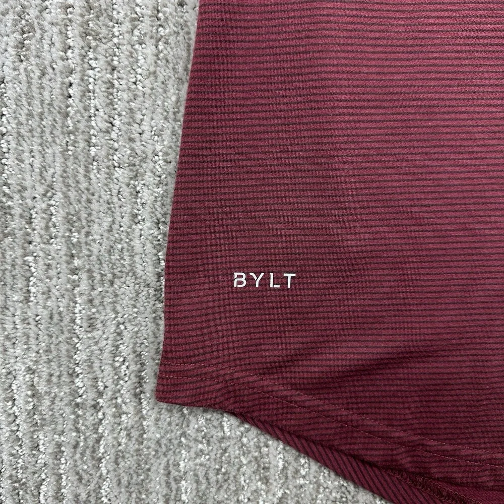BYLT drop cut short sleeve lux crewneck Striped maroon shirt men's L performance